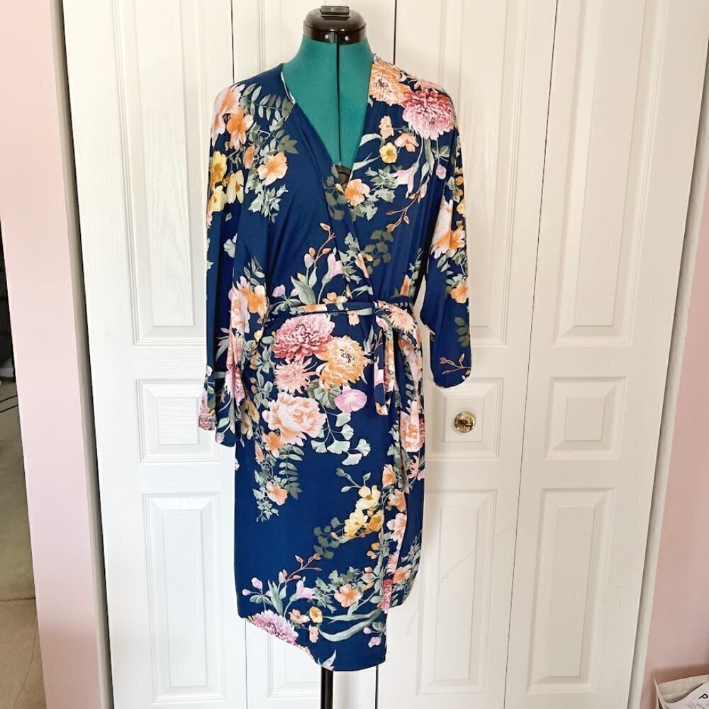 Flora by Flora Nikrooz Floral Print Lightweight Wrap Kimono Sleep Loungy Robe